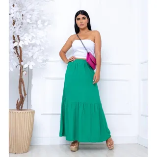 Moda feminina: Saia longa duas maria em viscolinho - Marsala