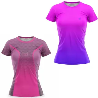 Camiseta Dry Fit Feminina para Academia - Kit com 2 Blusas - Sky - Cinza Preto