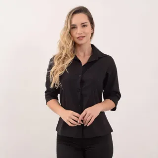 Direto da Fábrica: Camisete Feminina Manga 3/4 Gabardine Branca e Preta - COR PRETA TAMANHO GG