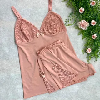 Pijama Linha Noite Baby Doll Feminino com Detalhe em Renda - ROMANCE C/ FROZEN