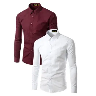 Promoção de Camisa Social Masculina Slim Fit em Algodão e Elastano - Manga Longa - Verde Seco