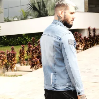 Patches Destroyed Slim Fit Jaqueta Jeans Masculina - Caqui