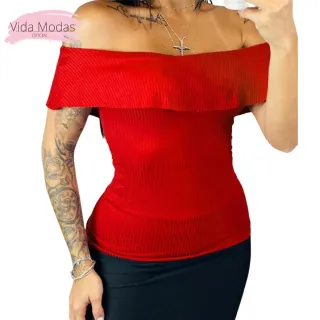 Blusa Canelada Feminina Premium Ombro a Ombro Ciganinha - Bordô