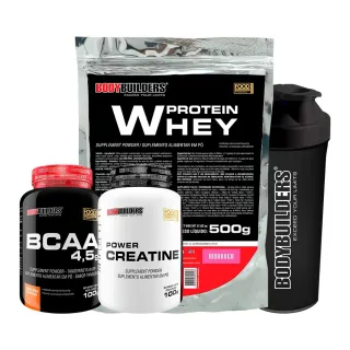 Aumento de Massa Muscular - Kit Blend Proteico 500g + BCAA 4,5 100g + Power Creatina 100g - Baunilha