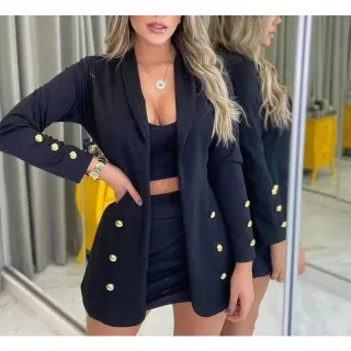 Blazer Estiloso Feminino de Botão - Preto