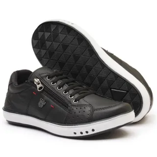 Promoção Sapatênis Masculino Couro Confortável Calce Fácil Ortopédico Zíper