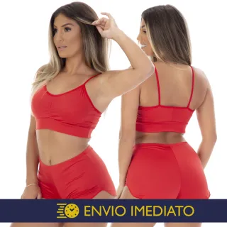 Moda Feminina - Kit 2 Pijamas Baby Doll Microfibra Linha Noite - PRETO / VERMELHO