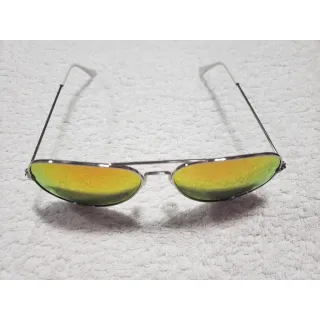 Espelhado Feminino Masculino Preto Lente Vermelha Óculos de Sol Aviador - Prata