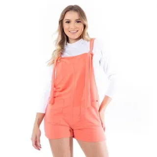 Macaquinho Feminino Curto Jardineira Soltinha Bolso Regulável - Promoção - Cinza