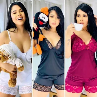 Pijama Sexy Feminino Com Renda - Short Doll Baby Dol - Pink