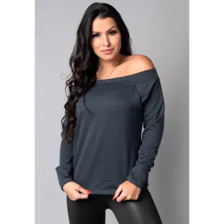 Cropped Manga Longa Ombro a Ombro - Blusa Mvb Modas - Azul