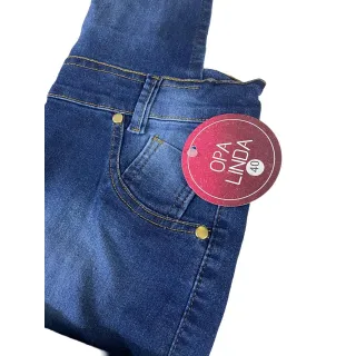 Macacão Jardineira Feminino Jeans Calça Lycra Mac02 - Azul