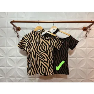 Blusa Animal Print Feminina Choker Manga Longa Ombro a Mostra - Zebra Bege - Manga Longa