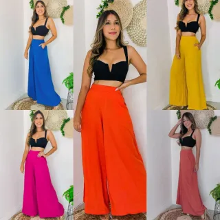 Pantalona Feminina em viscolinho P/M/G - vinho-sem cinto