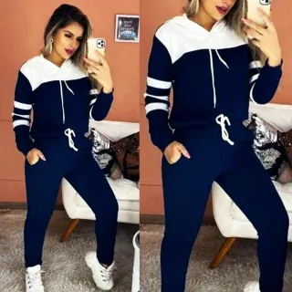 Blusa Moletom Feminina com Capuz + Calça de Crepe Inverno Frio Conjunto - MARSALA COM BRANCO