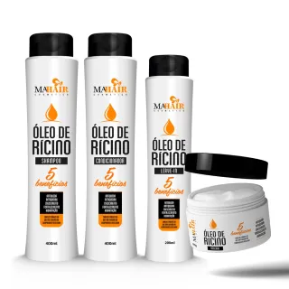 Oferta Relâmpago! Kit Completo Mahair Óleo de Rícino Força e Crescimento: Shampoo, Condicionador, Máscara Capilar e Leave-In - Cinderela
