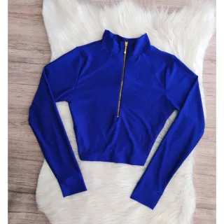 Blusa Manga Longa Cropped com Gola Alta e Zíper - Inverno - Fúcsia