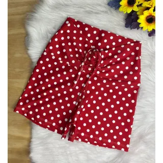 Fitness Shortinho Cintura Alta Estampa Poá com Corda - Preto