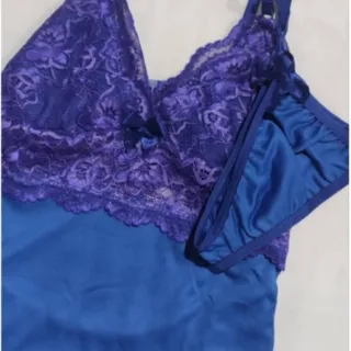 Camisola sexy com renda e calcinha feminina - Preto