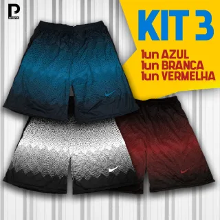 Bermuda Dry Fit Futebol Academia Colorido - Kit com 3 Unidades - Kit 7