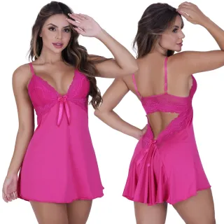 Renda e Microfibra Light: Camisola Feminina Daniela sem Bojo - Preto