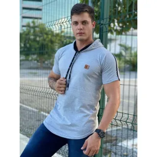 Camisa longline masculina com capuz em algodão fio 30.1 penteado - Branca