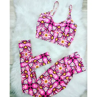 Conjunto Fitness Top com Bojo + Calça Legging Empina Bumbum + Brinde - G-42