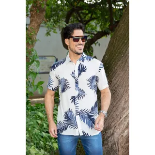Camisa Manga Curta Floral Masculina Barata Slim Praia Social - 1