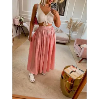 Saia Feminina Plissada Longa - Heleny Fashion - Bege