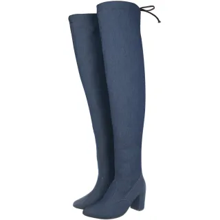 Bota The Knee Over Cano Longo Saltinho Quadrado - Preto