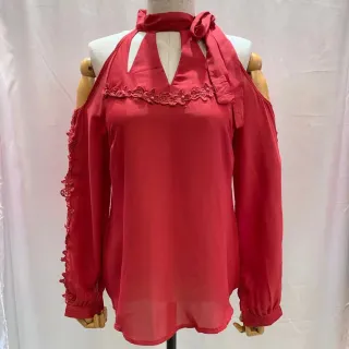 Feminino Manga Longa Blusa Crepe - Rose