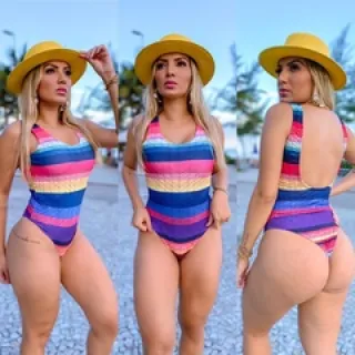 Moda Praia Feminina - Maiô Elástico nas Costas - Onça Moldura