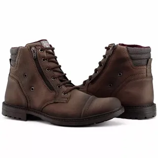 Masculino Adventure Casual Perfuros Zíper Coturno Bota Dhshoes - Marrom