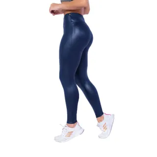 Legging Brilho Molhado Cintura Alta Couro Lycra - Preto