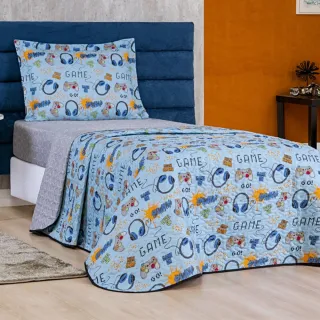 2 Peças Cobre Leito Infantil Solteiro Astronauta Azul Menino Menina - Vale dos Dinos