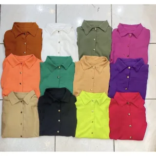 Moda Tendência Super Manga Estico Botão Social Camisa Feminina - Pink