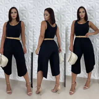 Moda feminina macacão regata pantacourt larguinho saruel - LISTRADO C /VERDE