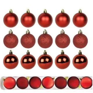 Bolas Natal Kit 30 Fosca Lisa e Glitter Vermelhas 3cm - Único