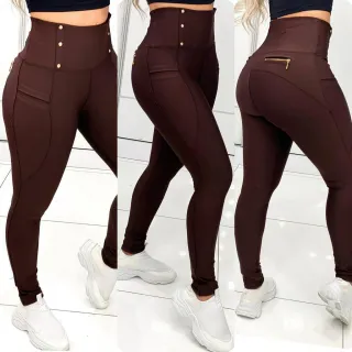 Montaria Feminina Cintura Alta Chapa Barriga Empina Bumbum Calça - Açai bolso Frontal