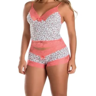 Pijama Sensual Feminino Kit 2 Short Doll em Renda Microfibra - PRETO e VERDE