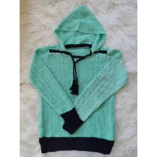 Promoção: Suéter Tricô Inverno Manga Longa Blusa Trico com Capuz Feminina - Pink/Azul Claro