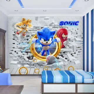 Decore o quarto de meninos com Papel de Parede Infantil Sonic 3D - Único