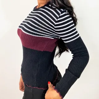 Inverno Tendencia Onda Manga Longa Blusa - Rosa Chiclete