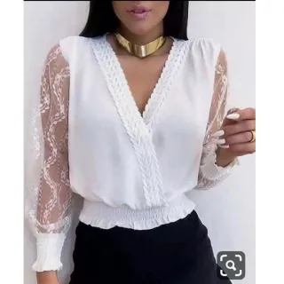 Blusa Feminina Manga Longa com Elástico na Cintura em Renda - Vermelha