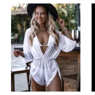 Macaquinho grepiada nas laterais, saída de praia transparente - AMARELO NEON