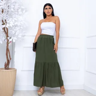 Moda feminina: Saia longa duas maria em viscolinho - Marsala