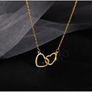 Colar Duplo de Coração para Garotas Fofas - Prata