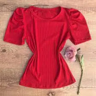 Blusa Manga Curta Canelada Princesa Feminina - Tamanho Único - Unico (Veste do 36 ao 42)