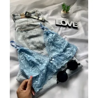 Sutiã e Calcinha de Lingerie com Renda, Sem Bojo - Conjunto - Rose