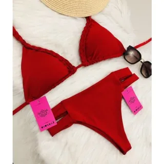 Hot Pants Bojo Trançado Cintura Alta Biquíni - Azul